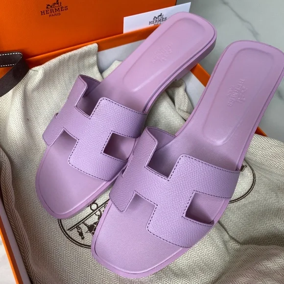 HERMES LAVENDER EPSOM LEATHER ORAN SANDALS SIZE 38